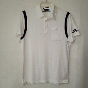 J Linderberg Dolph TX Golf Polo Shirt Men L Black White Slim Logo Performance